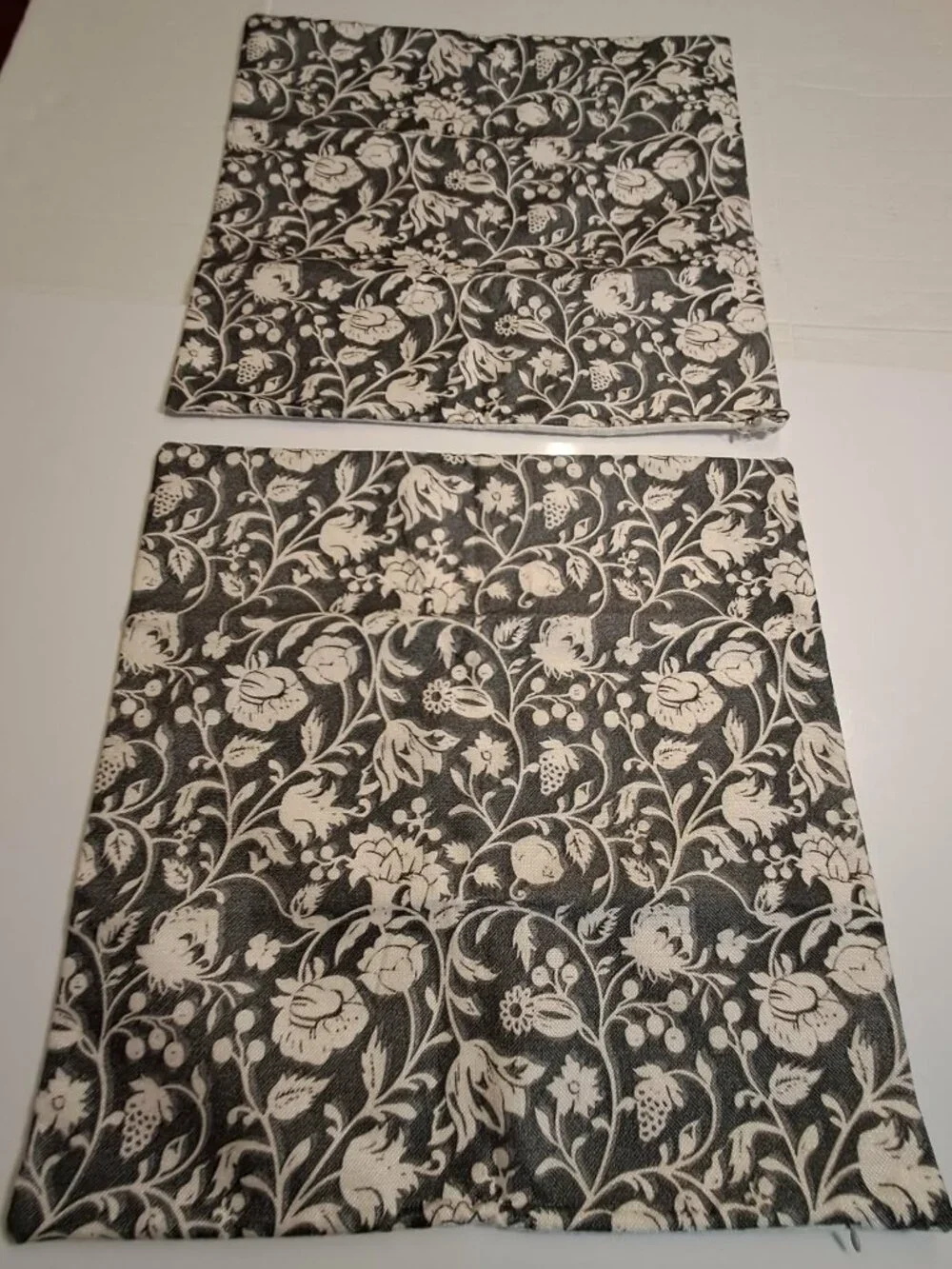 Set of 2 Floral Pillow Covers Gray Ivory 18x18